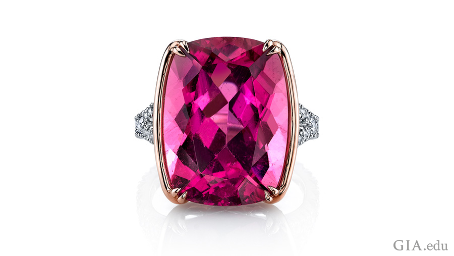 15.16 ct pink tourmaline and diamond ring set in platinum and white gold. Courtesy: Omi Privé
