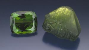 Peridot Crystal and Cut Gem Peridot Crystal and Cut Gem