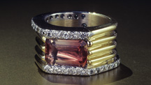 This man’s ring features a sunstone from Plush, Oregon.
