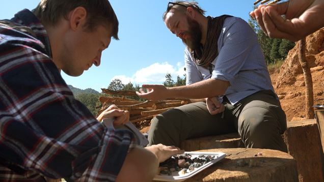 Field gemologists sort through gem gravel in Myanmar