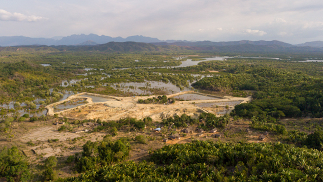 Aerial view of demantoid mine in mangrove forests
