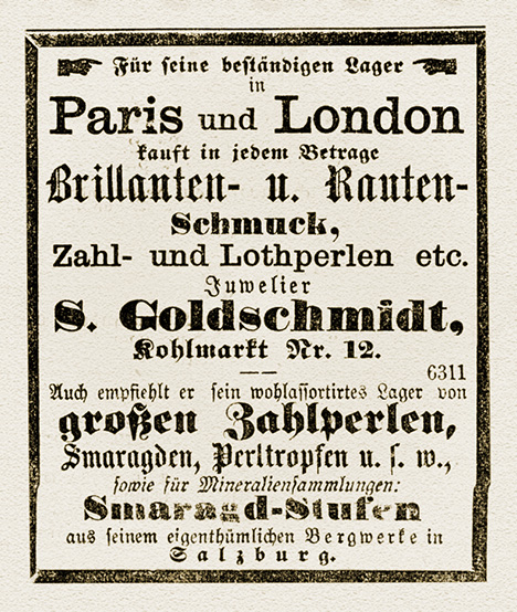 Advertisement for the S. Goldschmidt firm Advertisement for the S. Goldschmidt firm