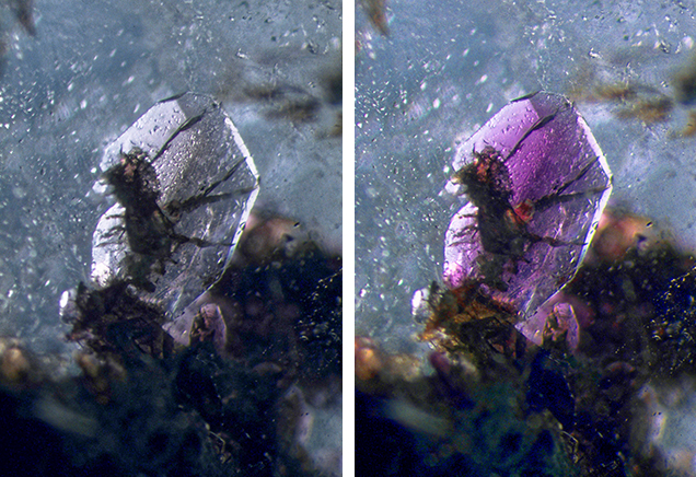 Pleochroic axinite inclusions in quartz 