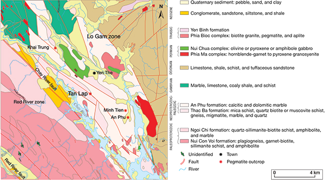 Geological map of tourmaline-bearing pegmatites in Luc Yen district Geological map of tourmaline-bearing pegmatites in Luc Yen district
