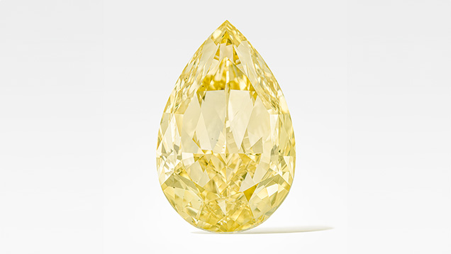 Figure 1. The 202.28 ct “Yellow Rose” diamond sold in Geneva for $6.7 million. Courtesy of Christie’s Images Ltd. 2024. Figure 1. The 202.28 ct “Yellow Rose” diamond sold in Geneva for $6.7 million. Courtesy of Christie’s Images Ltd. 2024.