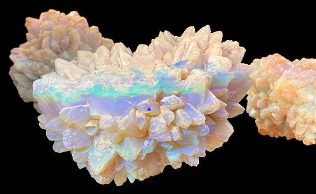 Figure 2. The intergrowth of opal and its precursor calcite in pineapple opal. This specimen is 12 × 10 × 8 cm and weighs 690 g. Photo by Si Athena Chen; courtesy of Graeme Dowton. Figure 2. The intergrowth of opal and its precursor calcite in pineapple opal. This specimen is 12 × 10 × 8 cm and weighs 690 g. Photo by Si Athena Chen; courtesy of Graeme Dowton.