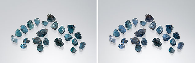 Color-change garnets under different light sources. Color-change garnets under different light sources.