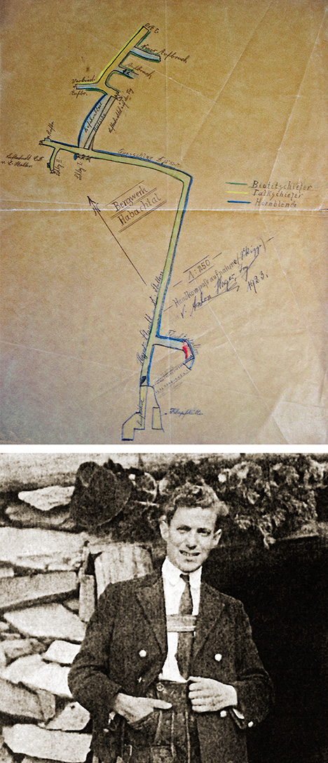 Top: Map of the D gallery at Habachtal, drawn by Anton Hager Jr. Bottom: Engineer Anton Hager Jr. Top: Map of the D gallery at Habachtal, drawn by Anton Hager Jr. Bottom: Engineer Anton Hager Jr.