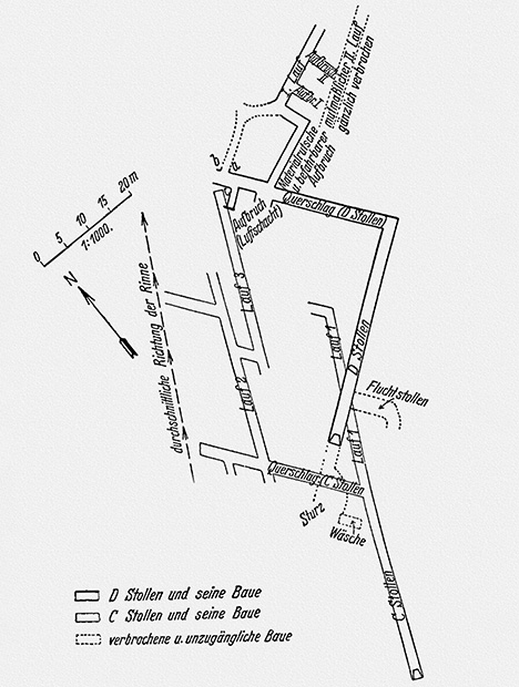 1929 Map of Habachtal Mine by Wilhelm Müller 1929 Map of Habachtal Mine by Wilhelm Müller
