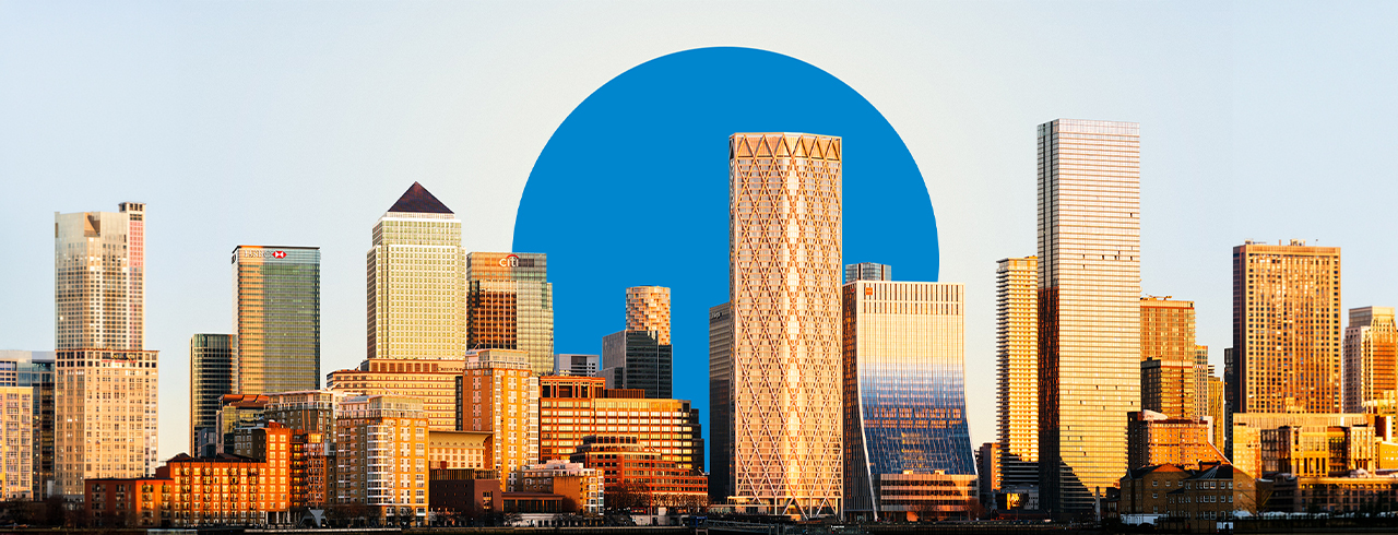 London skyline with blue circle - GIA London Campus