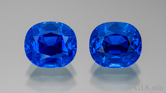 Two blue sapphires side-by-side