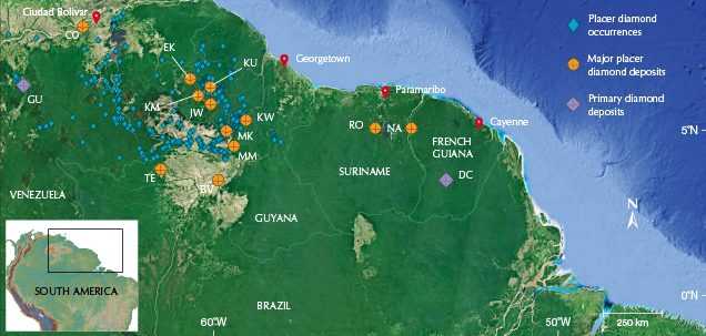 Diamond occurrences in Brazil. Diamond occurrences in Brazil.