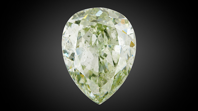 Two mechanisms are responsible for this diamond’s yellow-green color.