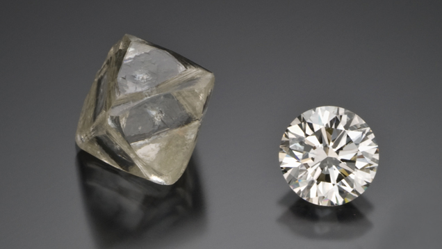 Rough and polished diamond