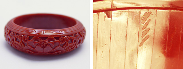 Coral veneer bangle with cement