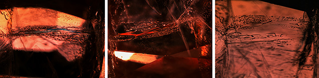 Orange sapphire under brightfield, darkfield and diffused lighting