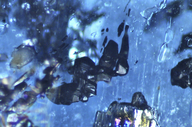 Photomicrograph of kyanites with ilmenite crystals