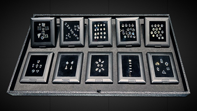 Figure 3. Nontraditional diamond cuts and slices in a range of sizes. Photo by Jennifer Stone-Sundberg; courtesy of Misfit Diamonds.