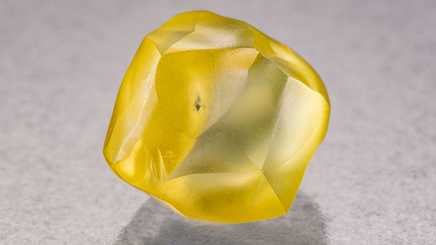 HPHT-processed yellow rough diamond.
