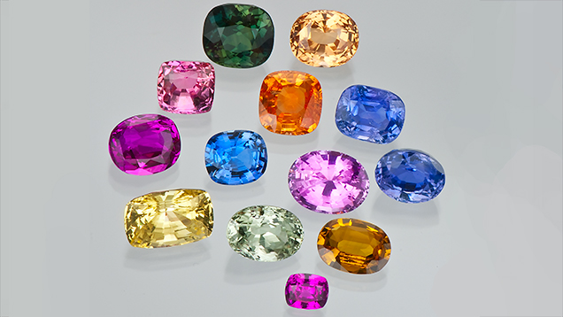 Corundums (ruby and sapphires) occur in all colors of the spectrum, and have remained popular gemstones hi ancient times to the present day.