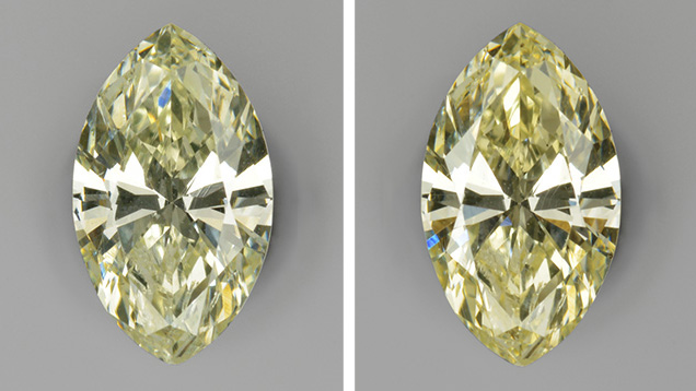 Chameleon diamond before and after heating