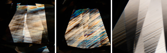 DiamondView images of natural pink diamond shows strain and graining.