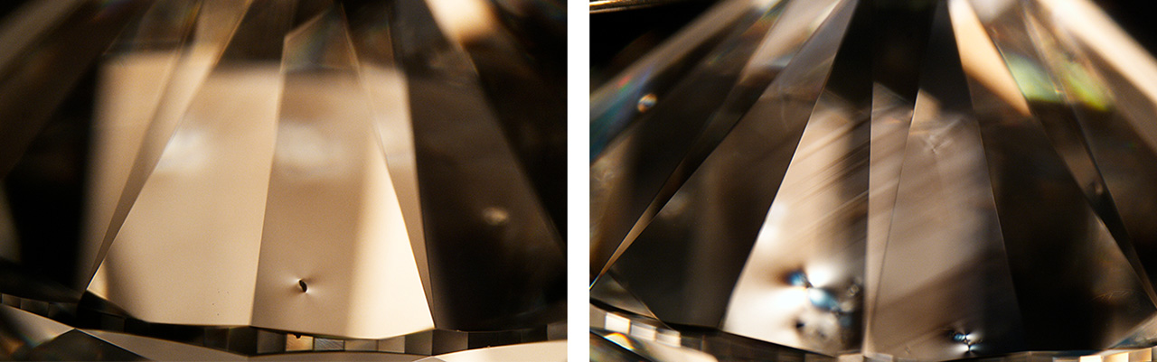 Strain is visible around inclusions and within small areas of the stone