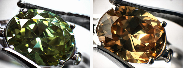 Synthetic cubic zirconia imitation of peridot.