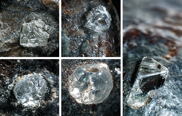 Seven transparent, near-colorless to pale yellow gem diamonds