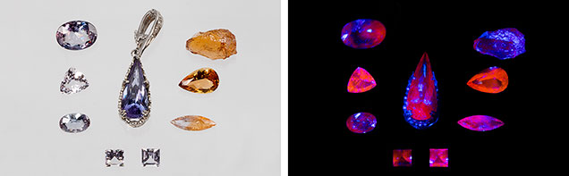 Suite of eight faceted and one rough magnesio-axinites.