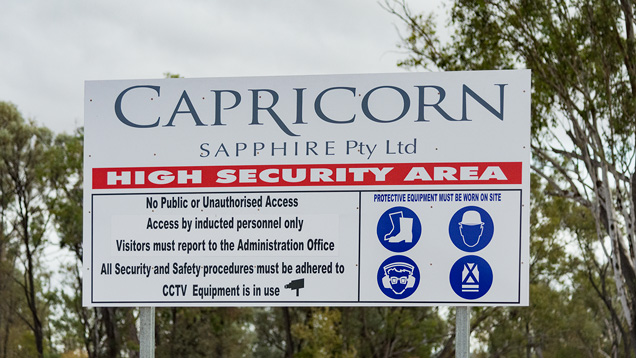 Capricorn sapphire mine entrance sign