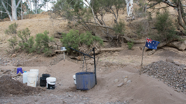 Buckets, equipment, and Australian flag Buckets, equipment, and Australian flag