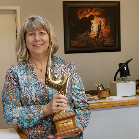 Woman holding trophy
