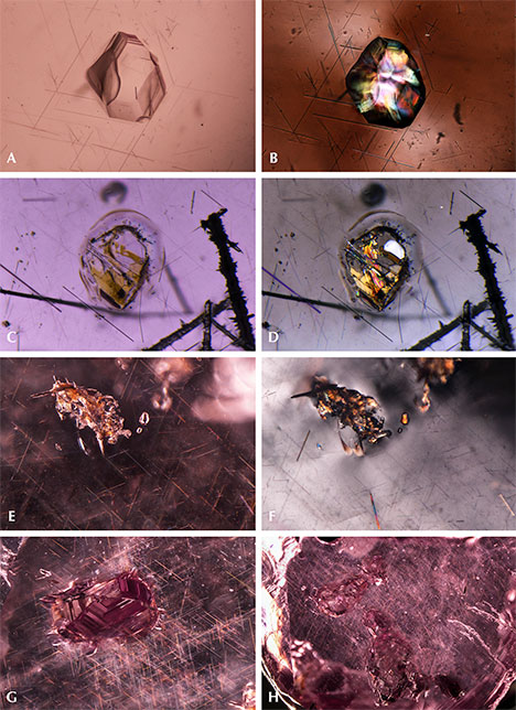 Quartz crystal inclusions in “color-change” pyrope garnet
