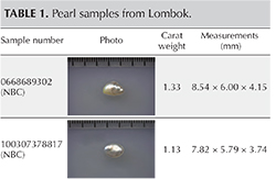 Table 1. Pearl samples from Lombok.