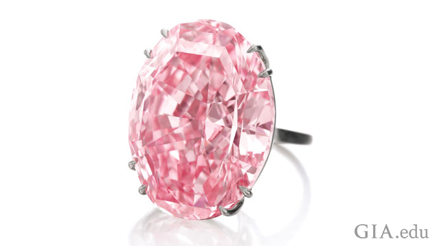 The Pink Star, a GIA-graded 59.60 carat fancy vivid pink diamond, sold for $83.2 million at a Sotheby’s auction Nov. 12, 2013 in Geneva. Photo courtesy of Sotheby’s The Pink Star, a GIA-graded 59.60 carat fancy vivid pink diamond, sold for $83.2 million at a Sotheby’s auction Nov. 12, 2013 in Geneva. Photo courtesy of Sotheby’s