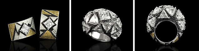 Diamond jewelry suite inspired by snakeskin