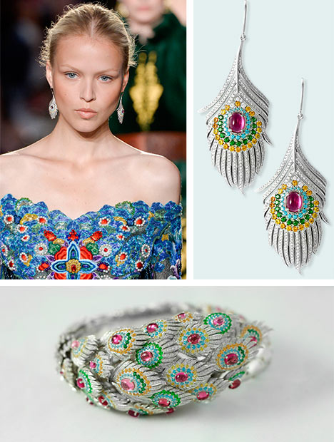 Jewelry suite inspired by the peacock