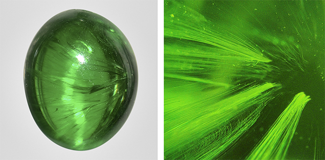 Cat's-eye demantoid with well-aligned horsetail inclusions.