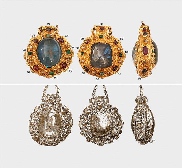 Present-day photos (top row) of the talisman compared with engravings from 1866 (bottom row). Present-day photos (top row) of the talisman compared with engravings from 1866 (bottom row).