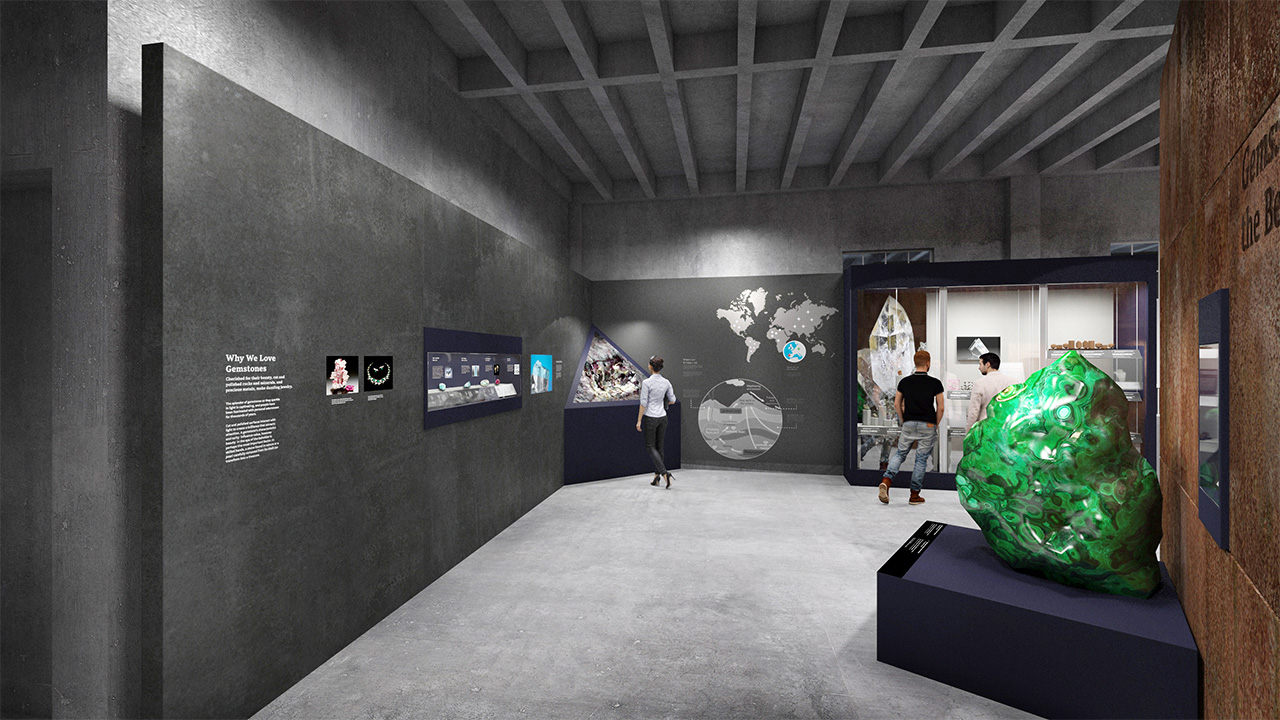An architectural rendering of the new museum gem gallery.