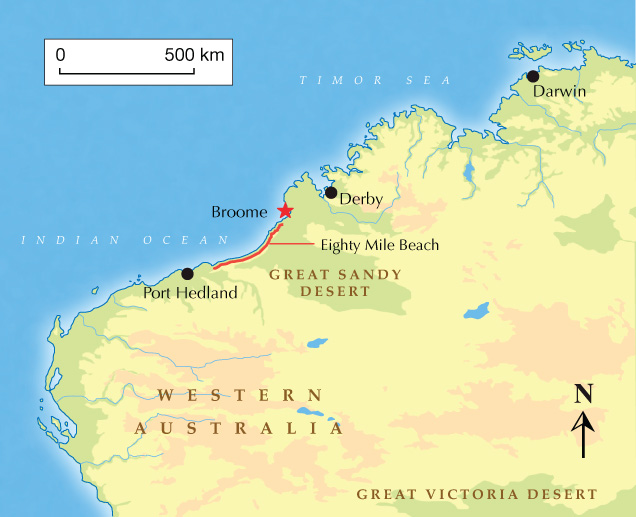 Map showing Eighty Mile Beach in Broome, Western Australia Map showing Eighty Mile Beach in Broome, Western Australia