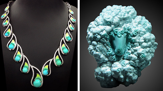Turquoise necklace and sculpture Turquoise necklace and sculpture