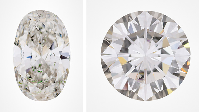Two diamonds with interesting inclusions.