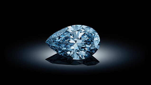 Figure 1. The Bulgari Laguna Blu, an 11.16 ct Fancy Vivid blue diamond, was featured for the first time at auction in Geneva. Courtesy of Sotheby’s.