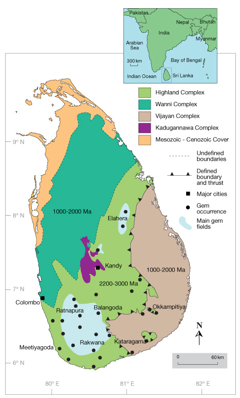 Map of gem deposit areas in Sri Lanka Map of gem deposit areas in Sri Lanka