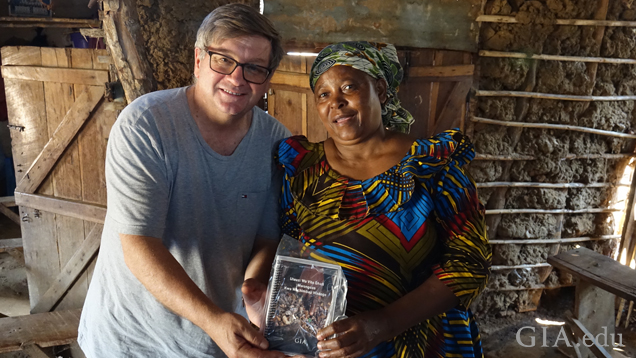 Robert Weldon, GIA director of the Richard T. Liddicoat Library and Information Center, pictured with an artisanal miner from Tunduru, Tanzania. Robert Weldon, GIA director of the Richard T. Liddicoat Library and Information Center, pictured with an artisanal miner from Tunduru, Tanzania.