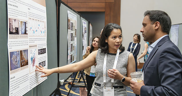 Figure 5. Artitaya Homkrajae explains how machine learning combined with trace element chemistry can enhance the pearl identification process. Photo by Emily Lane.