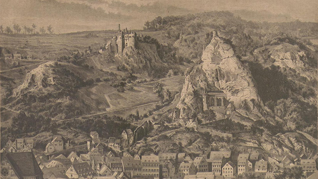 A view of the town of Idar-Oberstein, taken from Das Buch für Alle (Vol. 17, No. 7, p. 153, 1882).