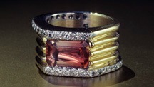 This man’s ring features a sunstone from Plush, Oregon.